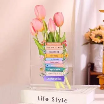 Personalized Acrylic Book Vase for Flowers: Custom Book Vase with Name &Birth Flower or Text, Clear Delicate Transparent Book Vase - Home Decor, Bookshelf Decor, Gifts for Book Lovers