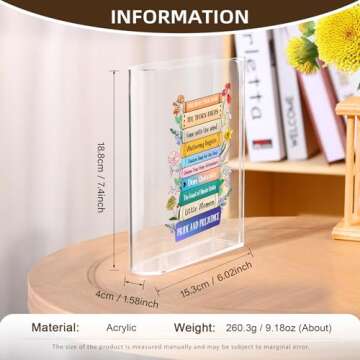 Personalized Acrylic Book Vase for Flowers: Custom Book Vase with Name &Birth Flower or Text, Clear Delicate Transparent Book Vase - Home Decor, Bookshelf Decor, Gifts for Book Lovers