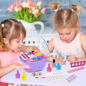 Shemira Nail Polish Kit for Girls Ages 7-12 Years Old, Nail Art Toy for Girls 5 6 7 8 9 10 11 12 Years Old, Nail Art Studio with Purple Nail Dryer for Girls, Christmas & Birthday Gifts for Girls