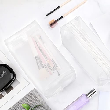 6 Pieces Mesh Makeup Bags Mesh Cosmetic Bag Portable Travel Organizing Zipper Pouch Toiletries Makeup Pouches for Home Office Travel Accessories (White)