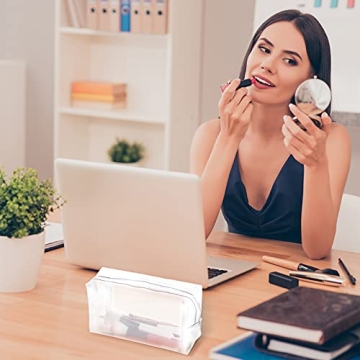 6 Pieces Mesh Makeup Bags Mesh Cosmetic Bag Portable Travel Organizing Zipper Pouch Toiletries Makeup Pouches for Home Office Travel Accessories (White)