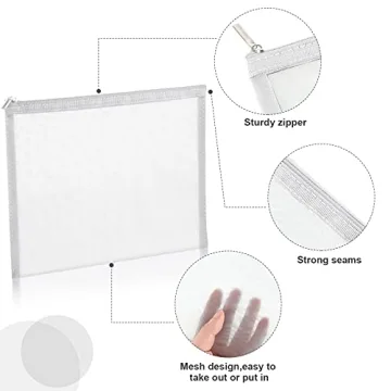 6 Pieces Mesh Makeup Bags Mesh Cosmetic Bag Portable Travel Organizing Zipper Pouch Toiletries Makeup Pouches for Home Office Travel Accessories (White)