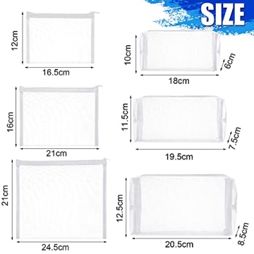 6 Pieces Mesh Makeup Bags Mesh Cosmetic Bag Portable Travel Organizing Zipper Pouch Toiletries Makeup Pouches for Home Office Travel Accessories (White)