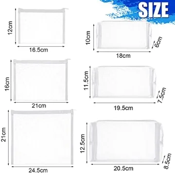 6 Pieces Mesh Makeup Bags Mesh Cosmetic Bag Portable Travel Organizing Zipper Pouch Toiletries Makeup Pouches for Home Office Travel Accessories (White)