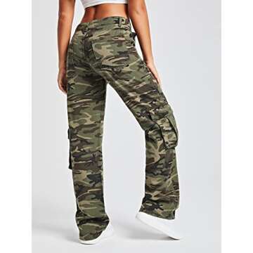 WDIRARA Women's Camo Print Cargo Baggy Jeans - Stylish High Waist Denim Pants