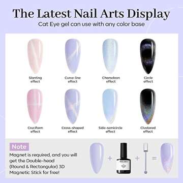 modelones Holographic Cat Eye Gel Nail Polish Set 6 Colors, Pastel Glitter Reflective Iridescent Rainbow Magnetic Manicure Kit Soft Nude Pink Blue Purple Black Shimmer Effect at Home Gift