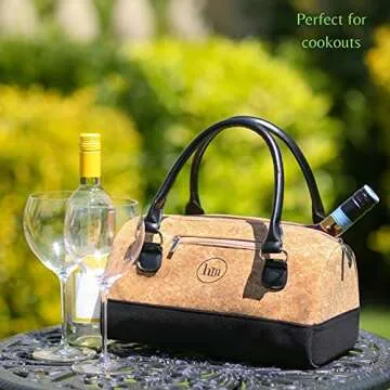 Wine Purse Tote - 2 Bottle Carrier Insulated Double Champagne or Wine Bag Women’s Clutch - padded Alcohol Holder Divider. Cute Fashion Tote has Picnic Beverage Cooler Compartment and corkscrew