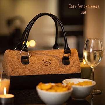 Wine Purse Tote - 2 Bottle Carrier Insulated Double Champagne or Wine Bag Women’s Clutch - padded Alcohol Holder Divider. Cute Fashion Tote has Picnic Beverage Cooler Compartment and corkscrew