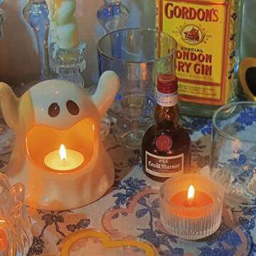 Halloween Ghost Candle Holder, Ceramic Ghost Decor Candle Stick, Cute Ghost Shape Candlestick Holder, for Bedroom Living Room Table Halloween Centerpiece Decorations-C