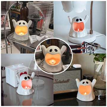 Halloween Ghost Candle Holder, Ceramic Ghost Decor Candle Stick, Cute Ghost Shape Candlestick Holder, for Bedroom Living Room Table Halloween Centerpiece Decorations-C