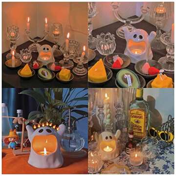Halloween Ghost Candle Holder, Ceramic Ghost Decor Candle Stick, Cute Ghost Shape Candlestick Holder, for Bedroom Living Room Table Halloween Centerpiece Decorations-C