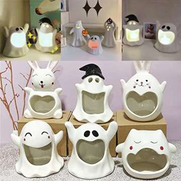 Halloween Ghost Candle Holder, Ceramic Ghost Decor Candle Stick, Cute Ghost Shape Candlestick Holder, for Bedroom Living Room Table Halloween Centerpiece Decorations-C