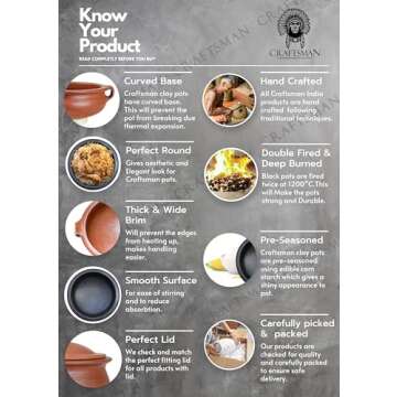 Craftsman India Unglazed Terracotta Clay Cooking Pot 1L