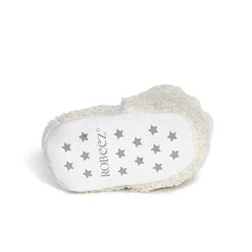 Robeez Baby Booties with Slip Resistant Soles - Sherpa Snap Booties Ivory, 6-12 Months