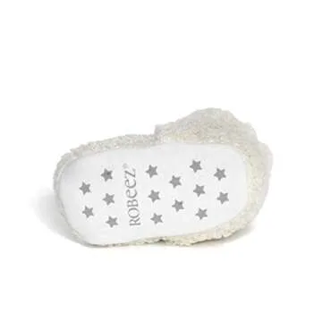 Robeez Baby Booties with Slip Resistant Soles - Sherpa Snap Booties Ivory, 6-12 Months