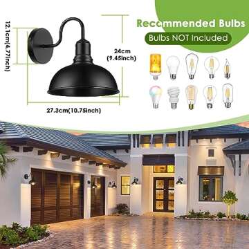 MATAMEYE Outdoor Wall Sconce, 2 Pack Exterior Waterproof Farmhouse Gooseneck Barn Light Fixture, Bla...