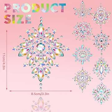 Berlune 8 Sheet Rhinestone Pasties Glitter Breast Covers Crystal Tattoo Jewels Pasties Rave Adhesive Breast Body Gems Temporary Chest Stickers Stick Decoration for Women Festival Makeup Decor