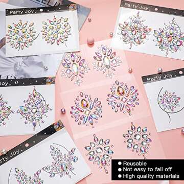 Berlune 8 Sheet Rhinestone Pasties Glitter Breast Covers Crystal Tattoo Jewels Pasties Rave Adhesive Breast Body Gems Temporary Chest Stickers Stick Decoration for Women Festival Makeup Decor