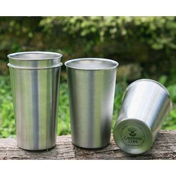 Heavy Duty Stainless Steel Tumblers Sanitary Rimless 16oz 4Pack by Caveman Cups