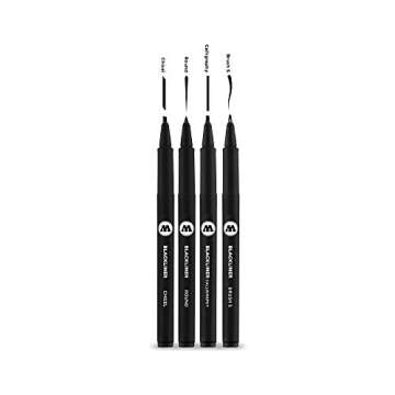 MOLOTOW Blackliner Pen 4-Pen Set 3 - Calligraphy, Chisel, Brush S & Round Tips, 1 Set Each