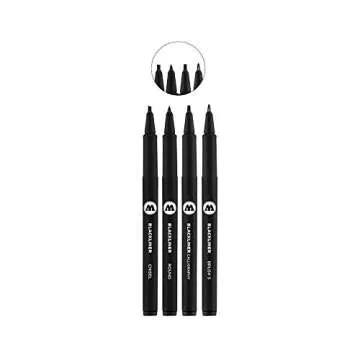 MOLOTOW Blackliner Pen 4-Pen Set 3 - Calligraphy, Chisel, Brush S & Round Tips, 1 Set Each