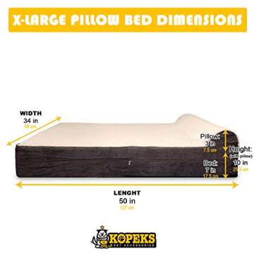 KOPEKS Jumbo Orthopedic Dog Bed - 7-inch Thick Memory Foam Pet Bed with Pillow with Removable Cover & Free Waterproof Liner - for Large Breed Dogs, XL, Brown-Plush Top