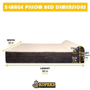 KOPEKS Jumbo Orthopedic Dog Bed - 7-inch Thick Memory Foam Pet Bed with Pillow with Removable Cover & Free Waterproof Liner - for Large Breed Dogs, XL, Brown-Plush Top