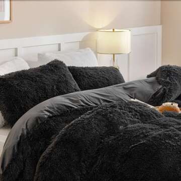 Dreamcountry Plush Fluffy Oeko-TEX Certified Luxury Ultra Soft Shaggy Crystal Velvet Bedding Set 3 Pieces(1 Duvet Cover + 2 Pillow Shams) Zipper Closure(Queen, Dark Gray)