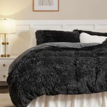 Dreamcountry Plush Fluffy Oeko-TEX Certified Luxury Ultra Soft Shaggy Crystal Velvet Bedding Set 3 Pieces(1 Duvet Cover + 2 Pillow Shams) Zipper Closure(Queen, Dark Gray)