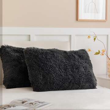 Dreamcountry Plush Fluffy Oeko-TEX Certified Luxury Ultra Soft Shaggy Crystal Velvet Bedding Set 3 Pieces(1 Duvet Cover + 2 Pillow Shams) Zipper Closure(Queen, Dark Gray)