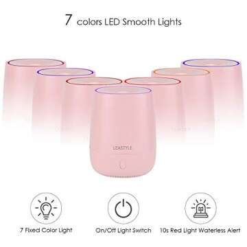 LEASTYLE Essential Oil Diffuser 120ml Portable Mini Aromatherapy Diffusers Cool Mist Vaporizer Humidifier with USB 7 LED Light Color Waterless Auto Shut-Off for Girls Home Office Bedroom Travel