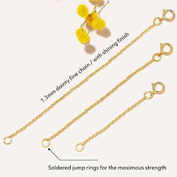 BENIQUE 14K Gold Filled Necklace Extender - Fine Chain, Durable Strong Removable, Made in USA, Set of 3 (14K Gold Filled/Set 2", 4", 6")