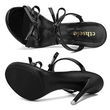 cthseie Women's Platform Heeled Sandals Strappy Stilettos Mules Open Toe Slip On Fashion Sexy Dress Cute Bowknot Backless High Heel Slides Heels Slippers Black Patent Leather PU