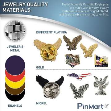 Patriotic Eagle Pin - Gold Plated Enamel Lapel Pin