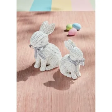 Charming Mud Pie Wicker Resin Bunny Figurine for Home Decor