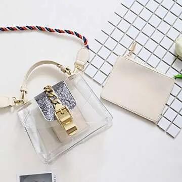Buddy 2 in 1 Handbag Women Transparent Tote Shoulder Bag Small Jelly Crossbody Bag Beach Chain Purse Beige