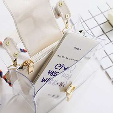 Buddy 2 in 1 Handbag Women Transparent Tote Shoulder Bag Small Jelly Crossbody Bag Beach Chain Purse Beige