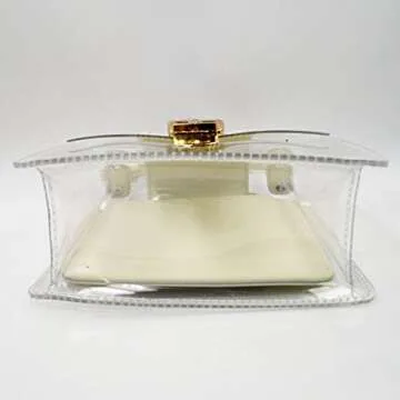 Buddy 2 in 1 Handbag Women Transparent Tote Shoulder Bag Small Jelly Crossbody Bag Beach Chain Purse Beige