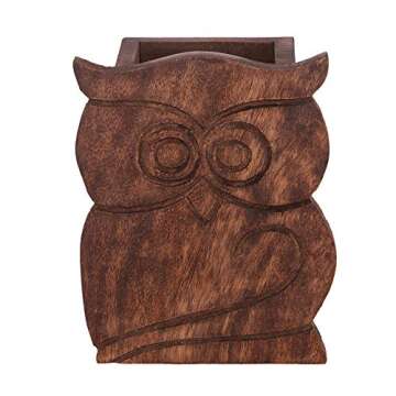 Mothers Day Gifts White Elephant Gifts for Adults Owl Design Rustic Wood Pencil Holder Pen Cup Spectacle Eyeglasses Holder Desk Caddy Organizer Office Supplies Accessories Gift Ideas Office Coworkers