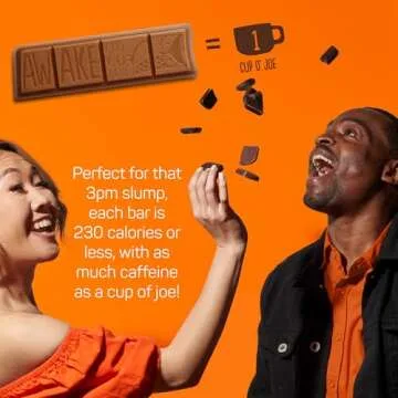 AWAKE - Caffeinated Chocolate Bars - Caramel Milk Chocolate, 12 Bars - 100mg Caffeine - 1 Bar Equals 1 Cup of Coffee - Individually Wrapped Energy - Fairtrade, Gluten Free, Non GMO - 1.34oz