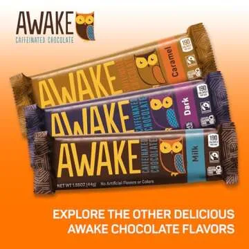 AWAKE - Caffeinated Chocolate Bars - Caramel Milk Chocolate, 12 Bars - 100mg Caffeine - 1 Bar Equals 1 Cup of Coffee - Individually Wrapped Energy - Fairtrade, Gluten Free, Non GMO - 1.34oz