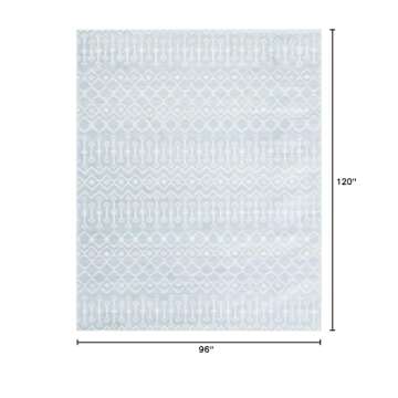 Rugs.com Geometric Kasbah Trellis Collection Rug – 8' X 10' Light Blue Low Pile Rug Perfect for Li...