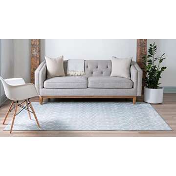 Rugs.com Geometric Kasbah Trellis Collection Rug – 8' X 10' Light Blue Low Pile Rug Perfect for Living Rooms, Large Dining Rooms, Open Floorplans