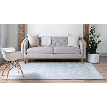 Rugs.com Geometric Kasbah Trellis Collection Rug – 8' X 10' Light Blue Low Pile Rug Perfect for Living Rooms, Large Dining Rooms, Open Floorplans