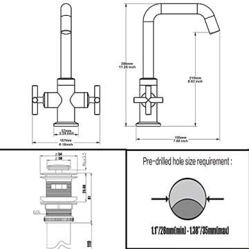 Phiestina Brushed Gold 2-Handle 4 Inch Centerset Single Hole Bathroom Faucet with Drain,Deck Plate and Supply Hoses, Fit for 1 or 3 Hole, SGF002-10-BG