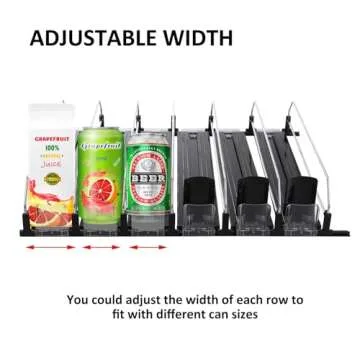 ONCHSH Drink Organizer for Fridge Pantry,Spring Loaded Soda Can Drink Organizer for Refrigerator,soda can dispenser for refrigerator,Width Adjustable Beverage Pusher Glide (Black, 16.4"D - 6 Rows)