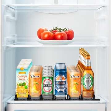 ONCHSH Drink Organizer for Fridge Pantry,Spring Loaded Soda Can Drink Organizer for Refrigerator,soda can dispenser for refrigerator,Width Adjustable Beverage Pusher Glide (Black, 16.4"D - 6 Rows)