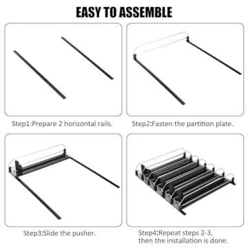 ONCHSH Drink Organizer for Fridge Pantry,Spring Loaded Soda Can Drink Organizer for Refrigerator,soda can dispenser for refrigerator,Width Adjustable Beverage Pusher Glide (Black, 16.4"D - 6 Rows)