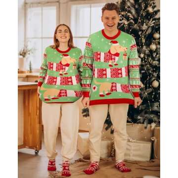 Runhit Ugly Christmas Sweater for Men and Women Crew Neck Funny Pullover for Xmas Holiday Party - Dachshund Dog