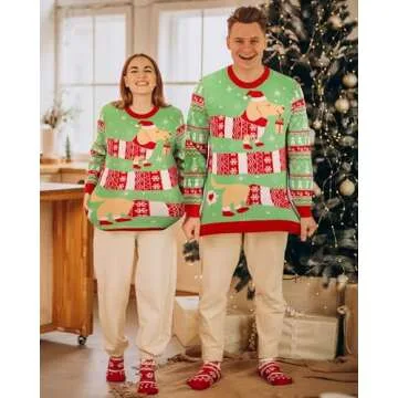Runhit Ugly Christmas Sweater for Men and Women Crew Neck Funny Pullover for Xmas Holiday Party - Dachshund Dog